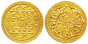 Nepal, Prithvi Bir Bikrama (SE 1803-1833, 1881-1911 AD), Gold Mohar, 5.49g, SE 1826 (1904 