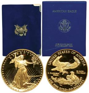 United States of America, Gold $ 50, 1 Ounce, 33.93g, standing Liberty with date 1986 on o