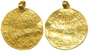 Venice - Italy, Gold Venitian Ducat, 3.16g, obv. Saint Marco standing right, presenting ba