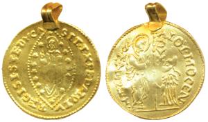 Venice - Italy, Gold Venitian Ducat, 2.87g, obv. Saint Marco standing right, presenting ba