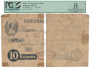 Government of India, Victoria portrait, Rupees 10, Uniface note, the portrait of the queen