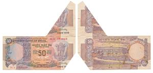 Rupees 50, Error, signed C. Rangarajan, extra paper of the previous note at top right corn