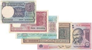 Assorted lot of Republic India Fancy Numbers, Rupee 1 –, Rupees 2 –, Rupees 5 –, Rupees 10