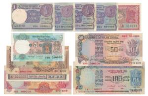 A collection of Republic India Fancy Number Bank notes of Rupees 1, 2, 5, 10, 20, 50 and 1