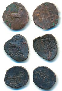 Kunindas, Copper Unit (3), 1.74, 1.76 and 2g, obv. deer standing facing right with Brahmi 