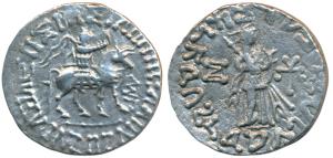 Indo-Scythians, Azes II, Silver Tetradrachm, 9.22g, obv. King mounted on a horse to right,
