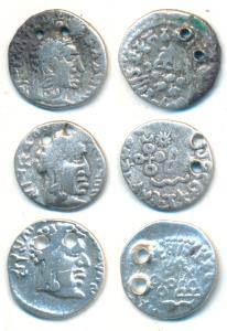 Satavahanas, Silver Drachma (3), Portrait type, a lot of three different rulers, Yajna Sat