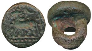 Pandian Signet Ring, Copper, 4.08g, incuse mark of a bull. Very Fine.