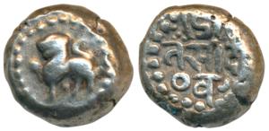 Chowhans of Ranthambhor, Jaitra Simha, Silver Dramma, 4.14g, lion facing left on Obv, Rev 