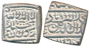 Akbar, Silver Square Rupee, 11.29g, Dar-ul-Sultanate Ahmedabad Mint, AH 991, Kalima type (