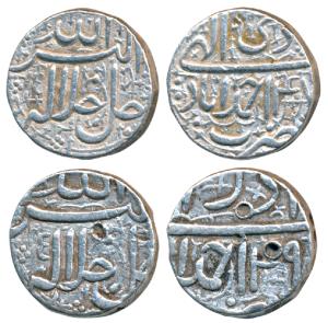 Akbar, Silver Rupee (2), Ahmedabad Mint, Ilahi type, Month Azar & Di, Year 47 & 49 (KM 93.