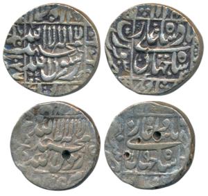 Shah Jahan, Silver Rupee (2), Patna Mint, RY 19; Surat Mint, AH 1067/3(0), error date, dig