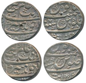 Aurangzeb, Silver Rupee (2), Khambayat Mint, RY 7, a different symbol in the Seen of Julus