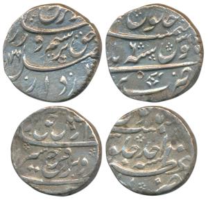 Farrukhsiyar, Silver Rupee (2), Azimabad Mint, RY Ahd; Bareli Mint, AH 1129/6, (KM 377.14,