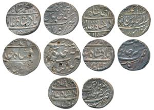 Muhammad Shah, Silver Rupee (5), Arkat Mint, AH 114X/10; Muhammadabad Banaras Mint, AH 11X