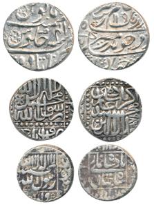 Akbar, Silver Rupee, mint name off flan, Kalima type; Shah Jahan, Silver Rupee, Khambayat 