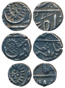 Tukoji Rao II (AH 1261-1304, 1844-1886 AD), Silver ¼ (2) and 1/8 Rupee, Malharnagar Mint, 