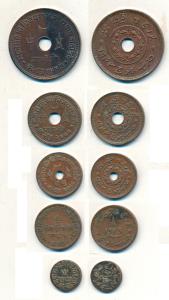 Vijayrajji (VS 1998-2004, 1942-1947 AD), Set of 5, Copper Trambiyo, Dhinglo, Dhabu, Payalo