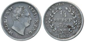 William IV, Silver ¼ Rupee, 1835, Bombay Mint, No initials, Wreath with 20 Berries (10L+10
