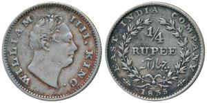 William IV, Silver ¼ Rupee, 1835, Bombay Mint, No initials, Wreath with 20 Berries (10L+10