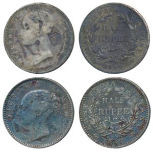 Victoria Queen, Silver ½ Rupee, 1840, continuous legend, Calcutta Mint, English Head, 19 B