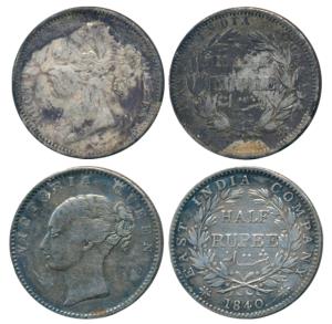 Victoria Queen, Silver ½ Rupee, 1840, continuous legend, Calcutta Mint, English Head, 19 B