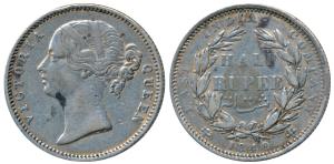 Victoria Queen, Silver ½ Rupee, 1840, divided legend, Calcutta / Bombay Mint, WW incuse, 2