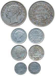 Victoria Queen, Silver Rupee, ¼ Rupee & 2 Anna, 1840, continuous legend; Silver ¼ Rupee, 1