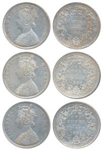 Victoria Queen, Silver Rupee, 1862, Bombay Mint, B / II, plain cones, elongated pearls in 