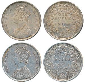 Victoria Queen, Silver Rupee, 1862, Calcutta Mint, B / II(a), Pineapple like buds at four 