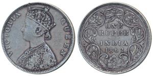 Victoria Queen, Silver Rupee, 1862, Bombay Mint, D / IIa, double lines to the curves of th