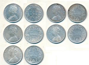 Victoria Queen and Empress, Silver Rupee (5), 1862 (3) different varieties, 1878, and 1901