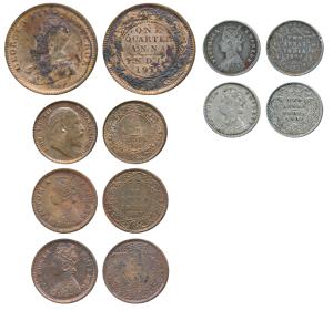 Victoria Empress, Silver 2 Annas, 1896, 1901, Copper 1/12th Anna, 1884, 1887, Edward VII, 