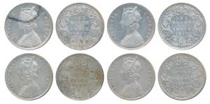 Victoria Empress, Silver Rupee, 1877 (2), Bombay Mint, A3 / I / dot, (Prid 150); 1890 (2),