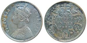 Victoria Empress, Silver Rupee, 1881, Bombay Mint, A3 / IV / dot, (Prid listed as 157). Ve