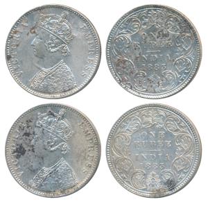 Victoria Empress, Silver Rupee, 1883, Bombay Mint, A3 / I / dot; A3 / I / B raised, (Prid 