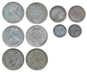 Victoria Empress, Silver Rupee, 1885, Bombay Mint, A3 / II / B raised; George V, Set of 3,