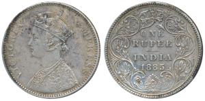 Victoria Empress, Silver Rupee, 1885, Bombay Mint, A3 / II / B raised in top and bottom fl