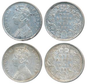 Victoria Empress, Silver Rupee, 1885, Bombay Mint, C4 / I / B raised & 1886, Calcutta Mint