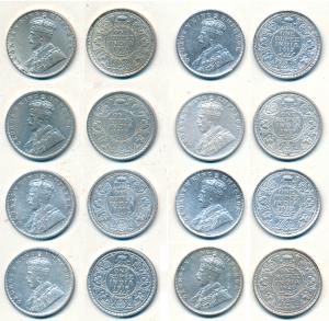 George V, Silver Rupee (8), 1912, 1913, 1915, 1916, 1917, 1918, 1919, 1920. Very Fine to E