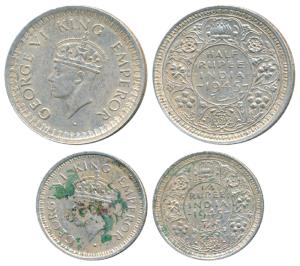 George VI, Half Silver ½ and ¼ Rupee, 1945, Bombay Mint, Large and Open 5 in Date. The fir