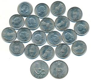 Silver Rupees 10, 1972, 25th Anniversary Indian Independence; Nickel Rupees 5 (19), 1984, 
