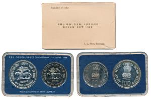 1985 Uncirculated Set, Golden Jubilee of the Reserve Bank of India, set of 2, Rupees 10 an
