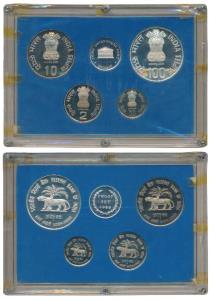 1985 Proof Set, Reserve Bank of India, set of 4, 50 paise to Rupees 100, Bombay Mint. With