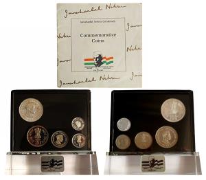 1989 Proof Set, Jawaharlal Nehru Centenary, set of 4, Rupee 1 to 100. With Stand, The oute