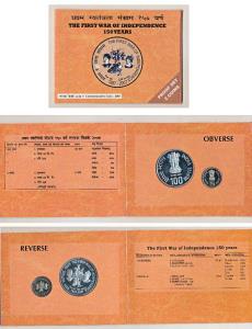 2007 Proof Set, 150 Years of First War of Independence, set of 2, Rupees 5 and 100. In imm