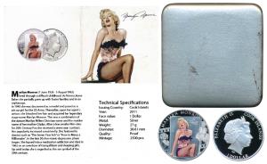 Cook Islands, Elizabeth II, Silver $ 1, 27.g, 2011, rev. an iconic image of Marilyn Monroe