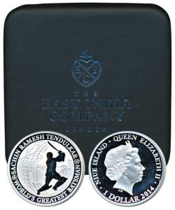 Nieu, Silver Proof $1, 15.55g, 2014, Sachin Tendulkar, The World’s Greatest Batsman. Proof
