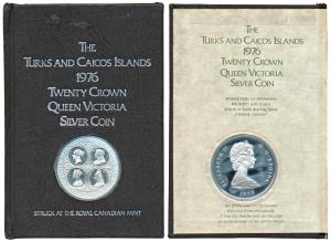 Turks & Caicos Islands, Silver 20 Crowns, 38.7g, 1976, the reverse illustrates all four di