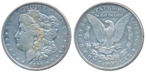 United States of America, Silver Morgan Dollar, 1892. Very Fine+.